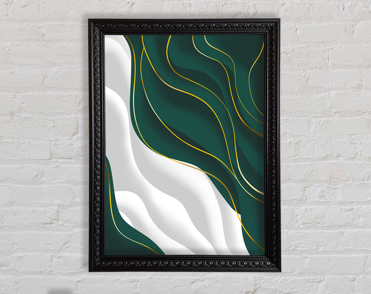 Wavy Green And Gold Lines Framed Print