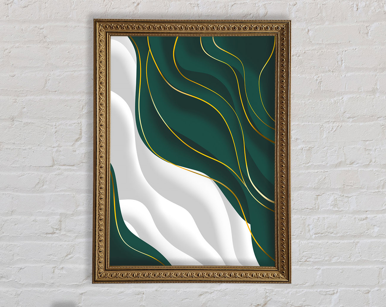 Wavy Green And Gold Lines Framed Print