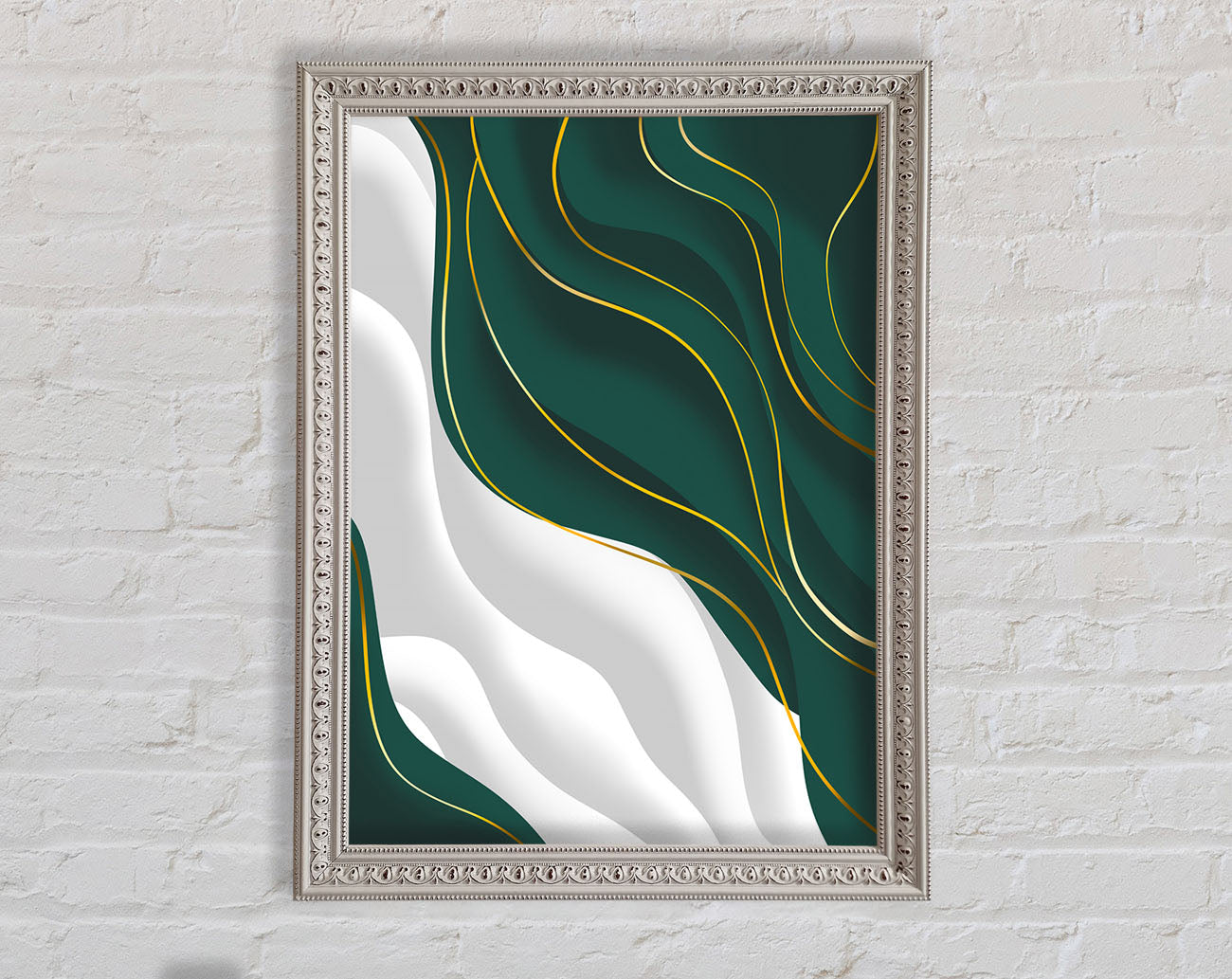 Wavy Green And Gold Lines Framed Print