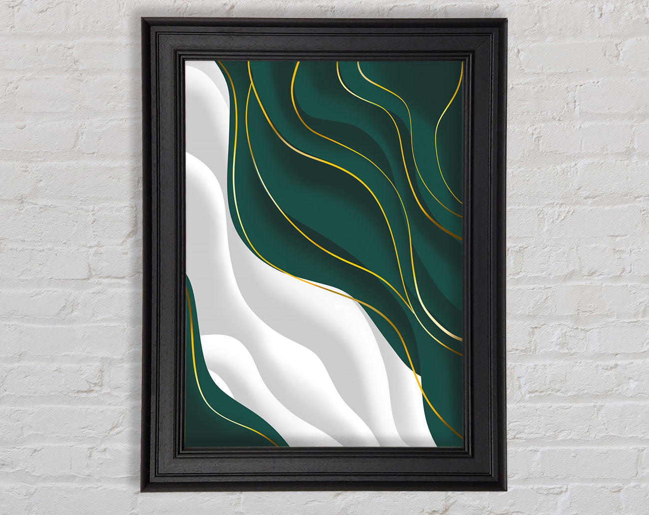 Wavy Green And Gold Lines Framed Print