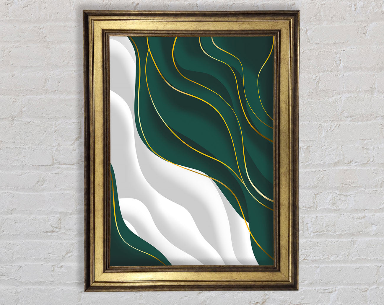 Wavy Green And Gold Lines Framed Print