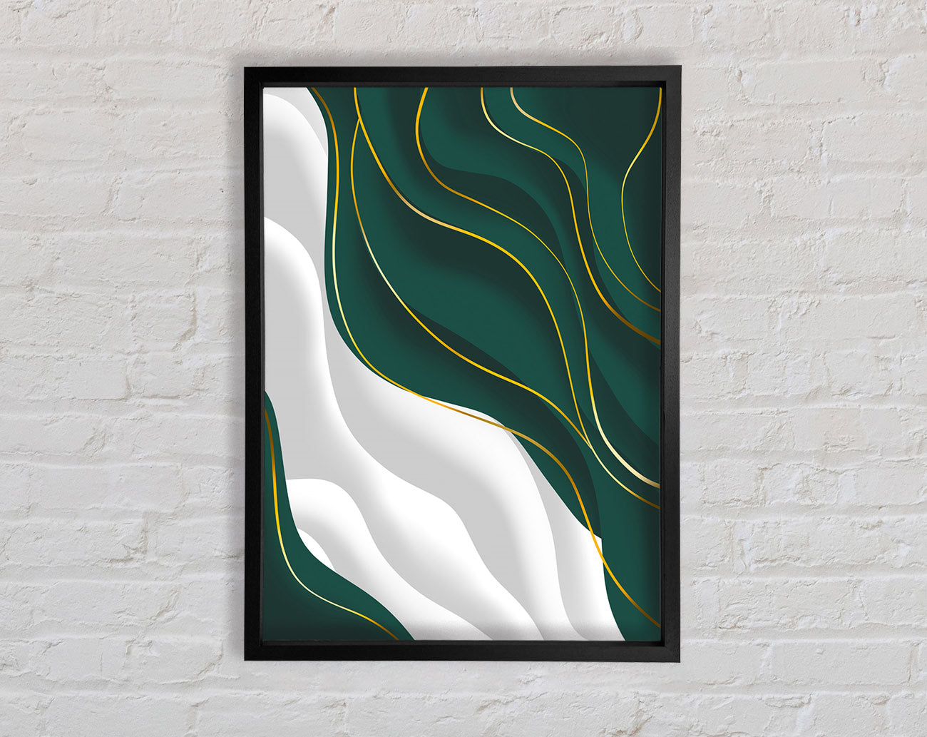 Wavy Green And Gold Lines Framed Print