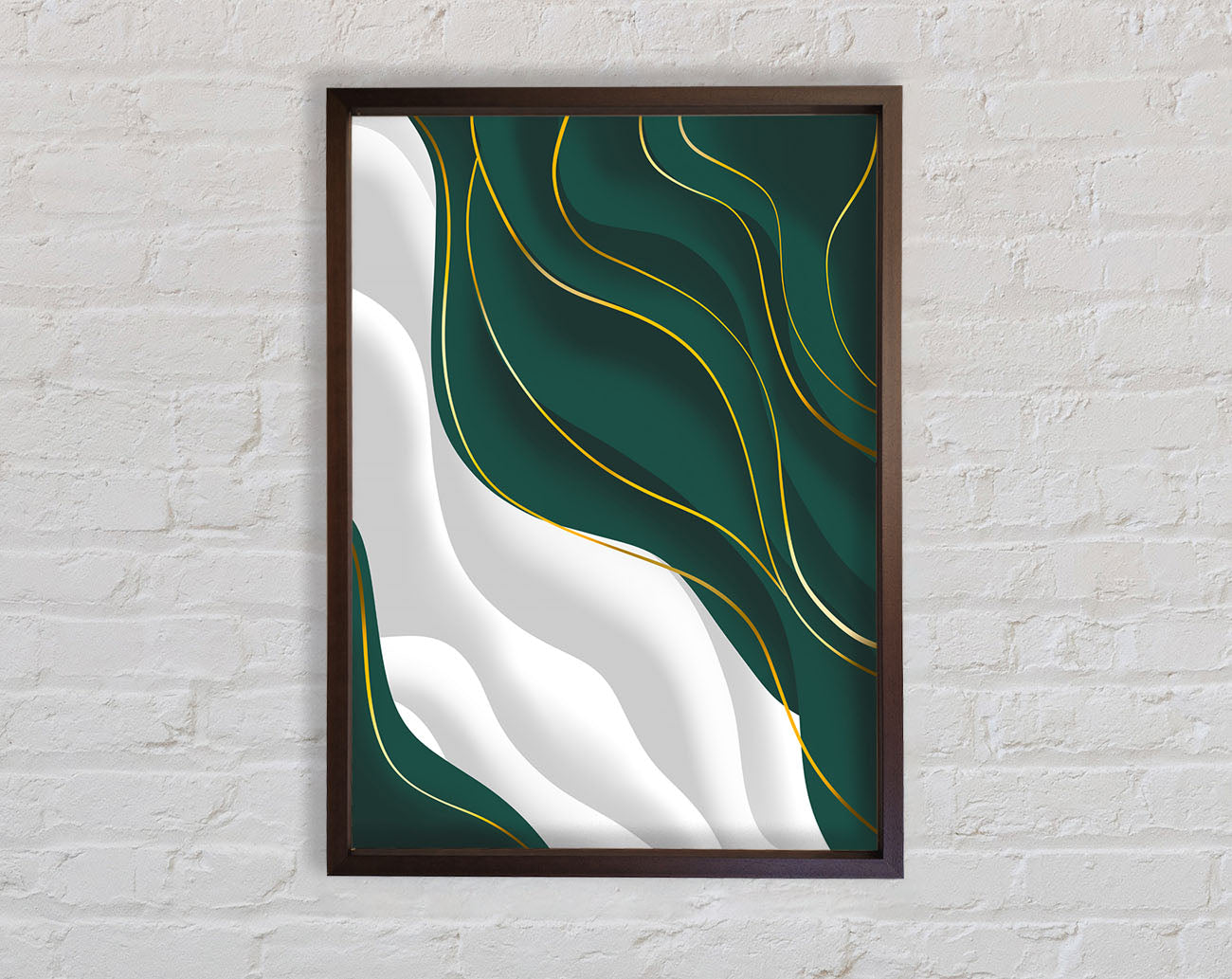 Wavy Green And Gold Lines Framed Print