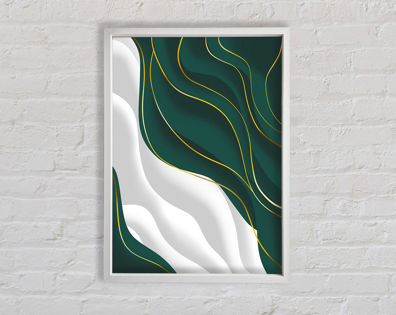 Wavy Green And Gold Lines Framed Print