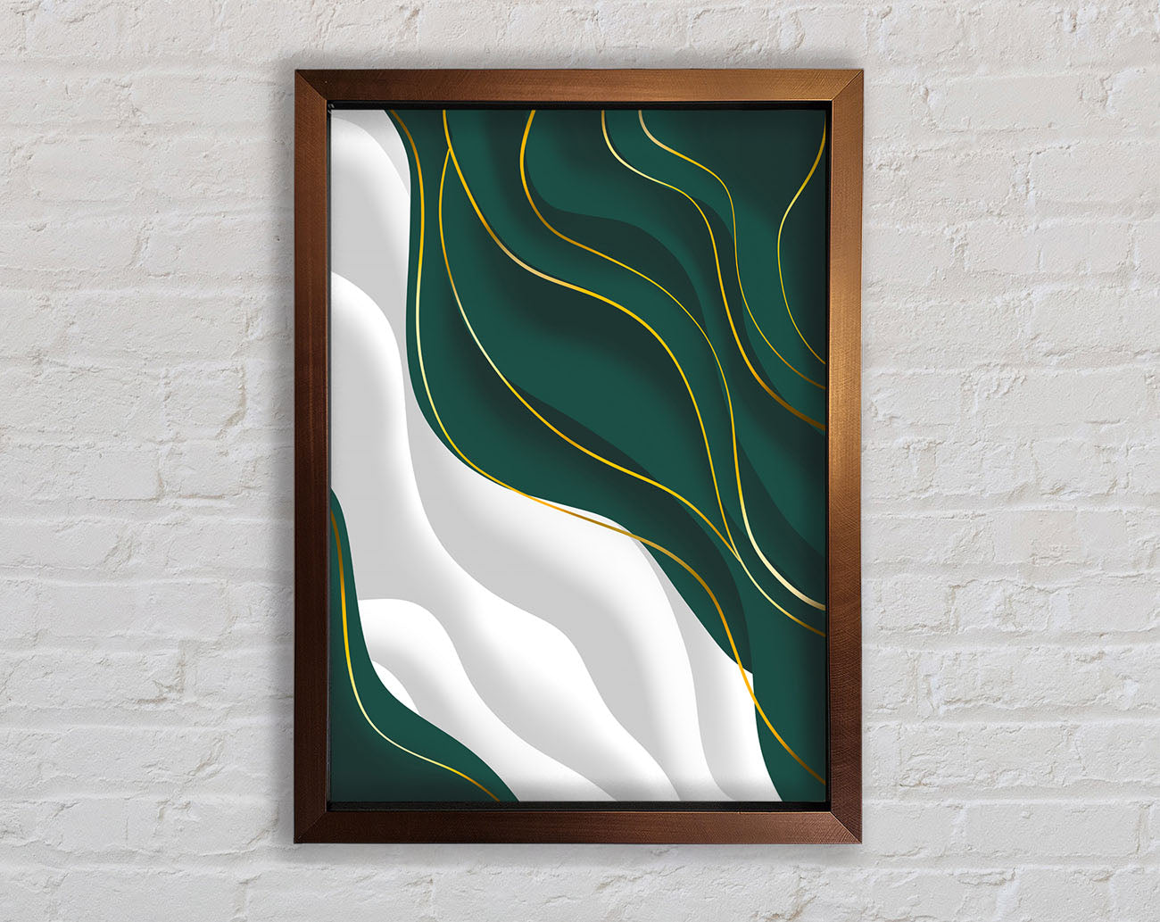 Wavy Green And Gold Lines Framed Print