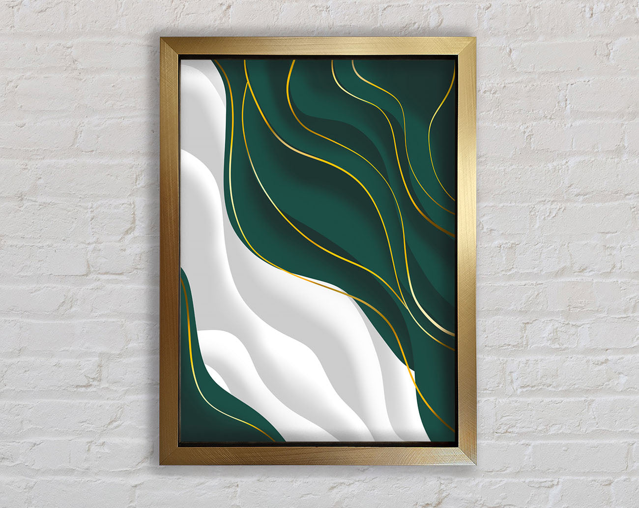 Wavy Green And Gold Lines Framed Print