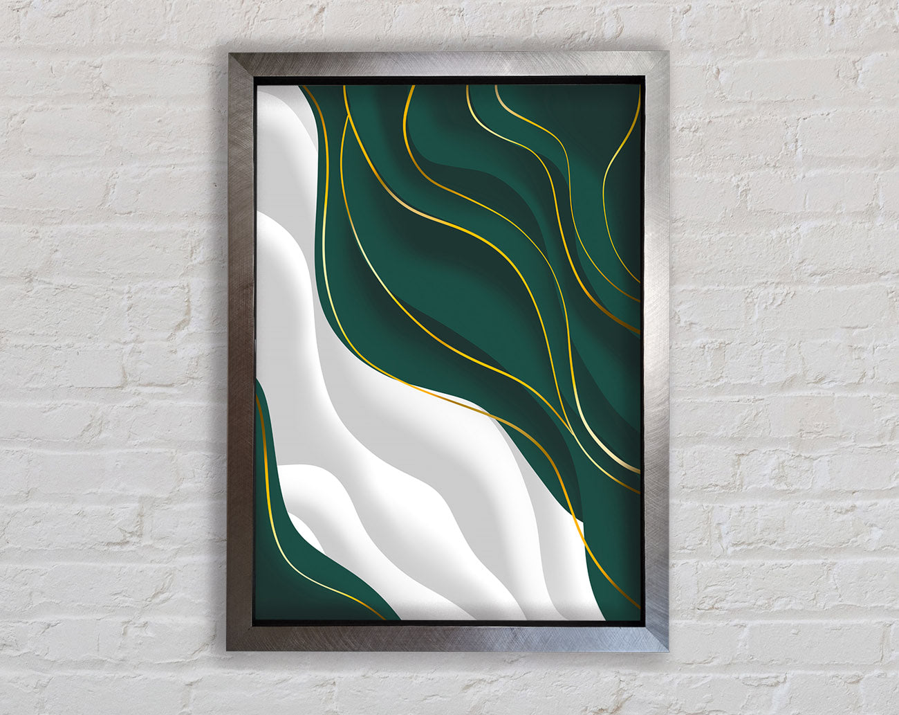 Wavy Green And Gold Lines Framed Print