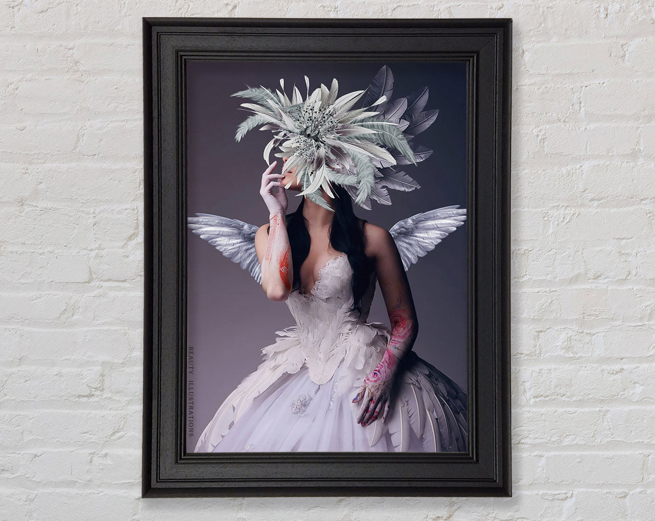 White Dress Feathers Framed Print