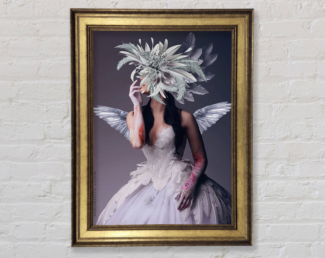 White Dress Feathers Framed Print
