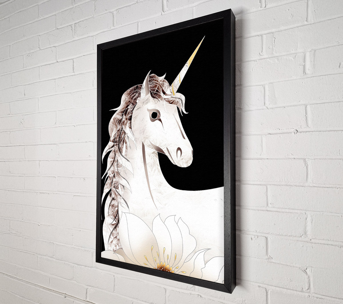 White Unicorn With Black Canvas Art