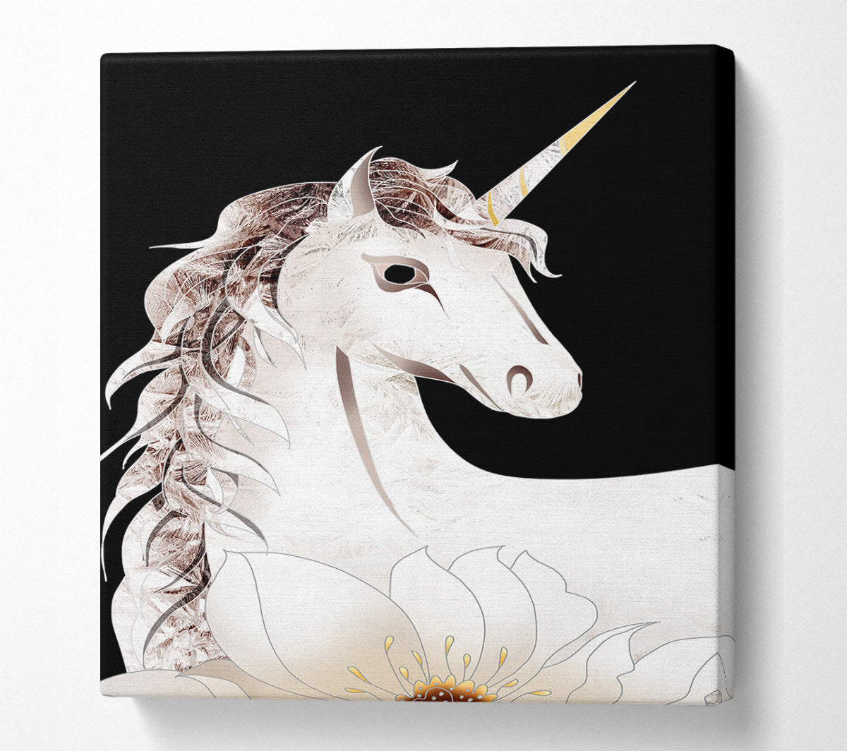 White Unicorn With Black Canvas Art