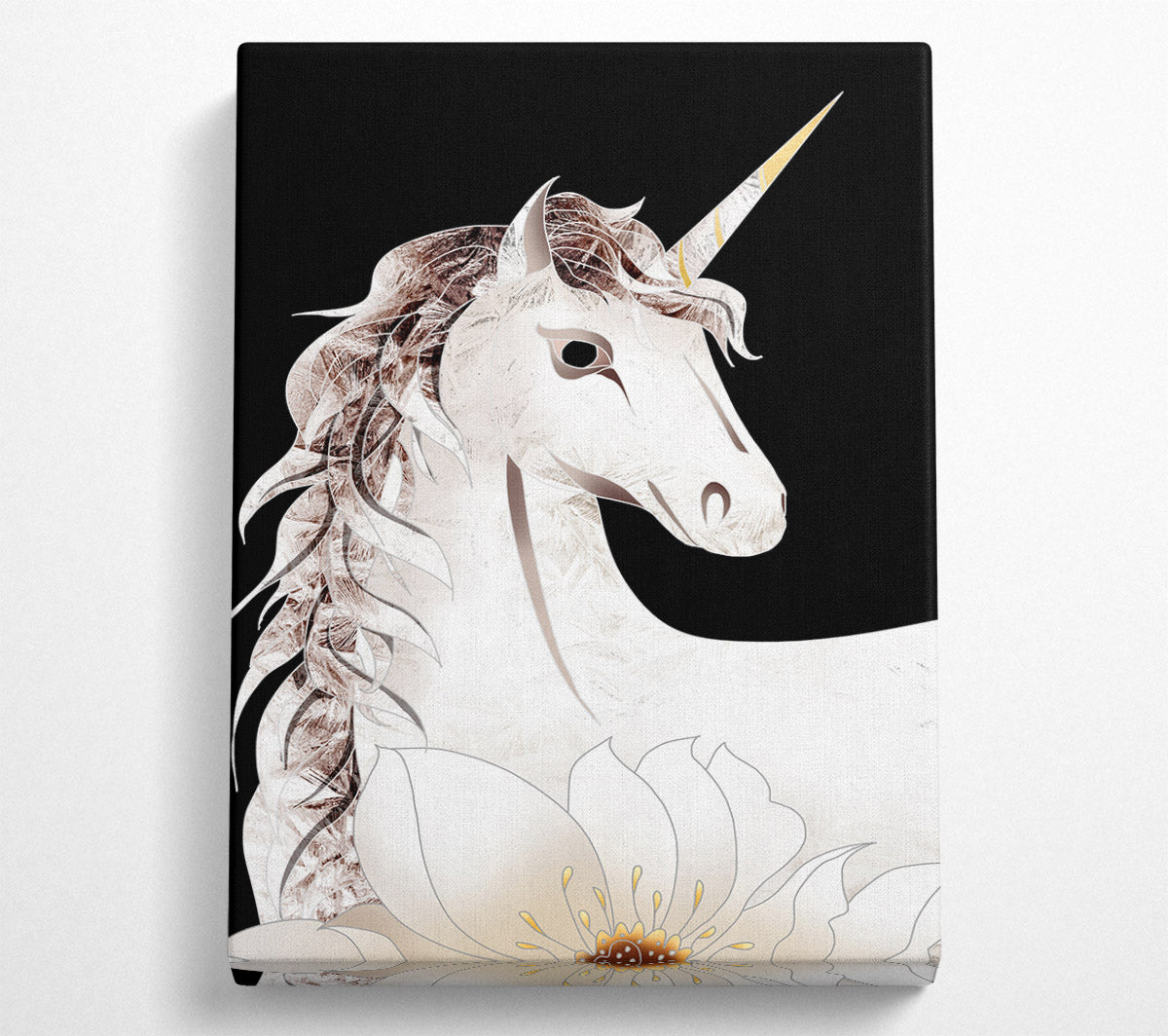 White Unicorn With Black Canvas Art