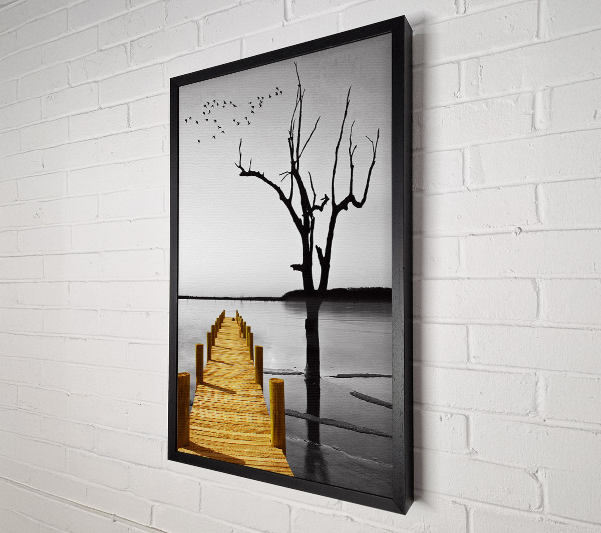 Yellow Boardwalk On Lake Canvas Wall Art