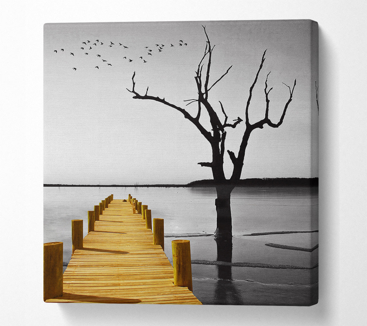 Yellow Boardwalk On Lake Canvas Wall Art