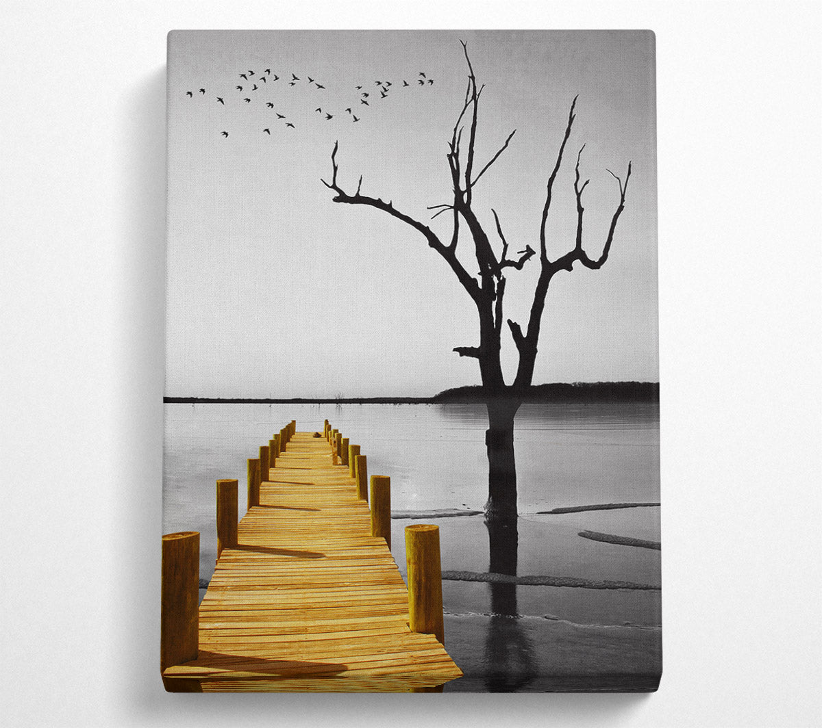 Yellow Boardwalk On Lake Canvas Wall Art