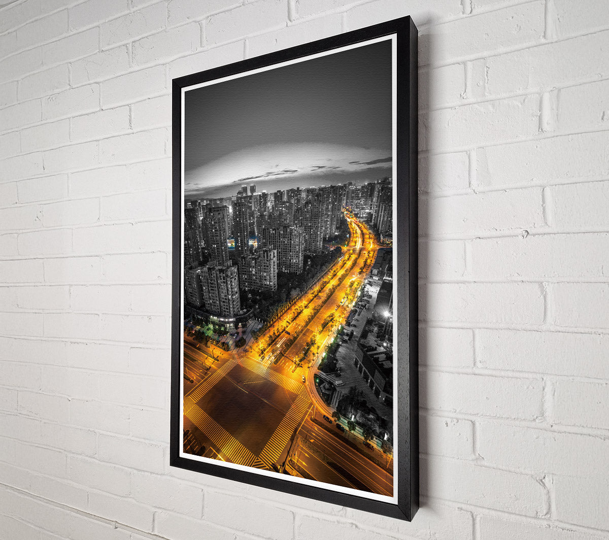 Yellow Road In City View Canvas Wall Art
