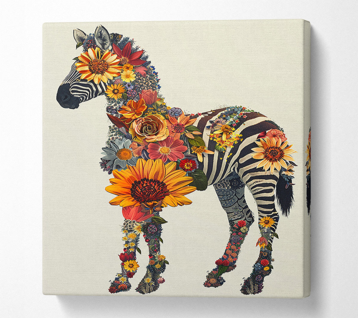 A Colorful Floral Zebra Canvas Print