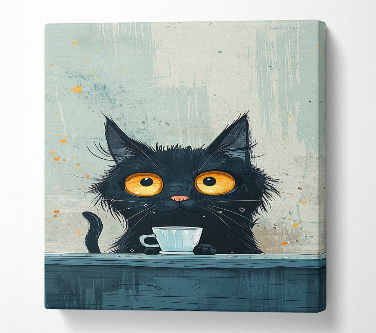 A Cat'S Morning Cup Canvas Wall Art