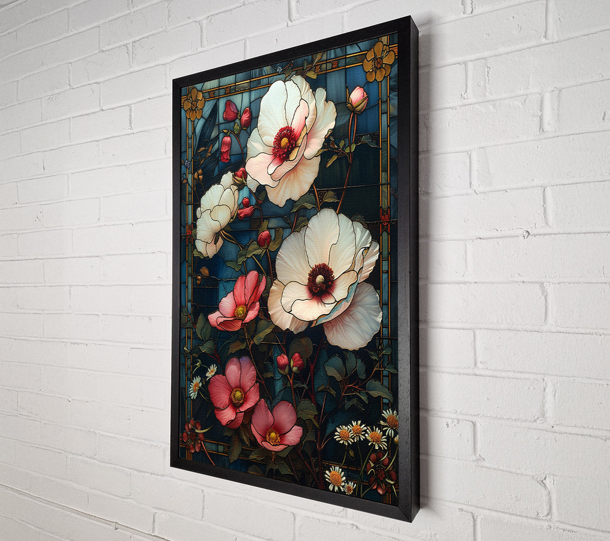 Stained Glass Peonies Canvas Wall Art