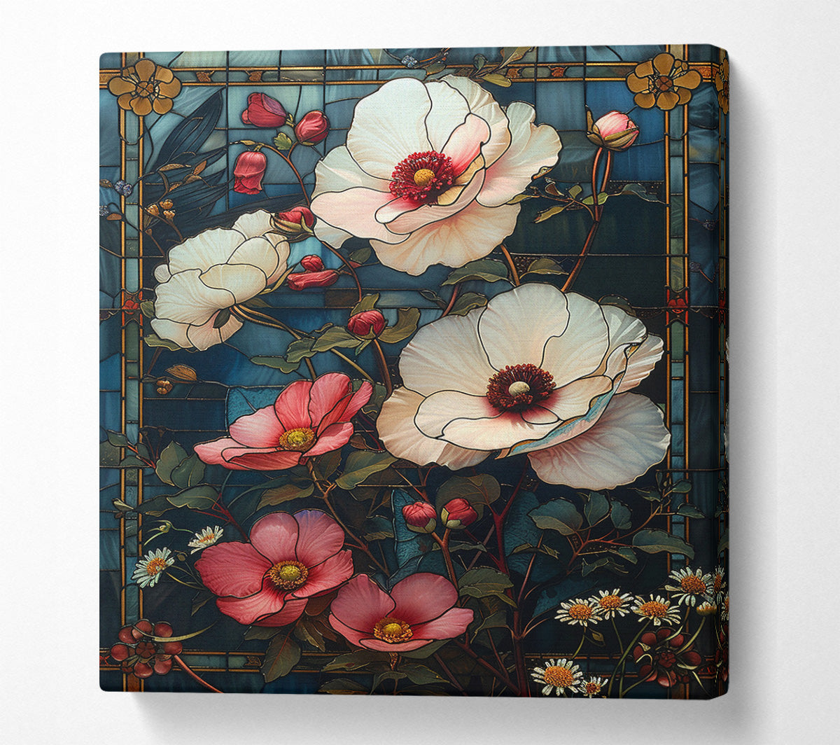 Stained Glass Peonies Canvas Wall Art