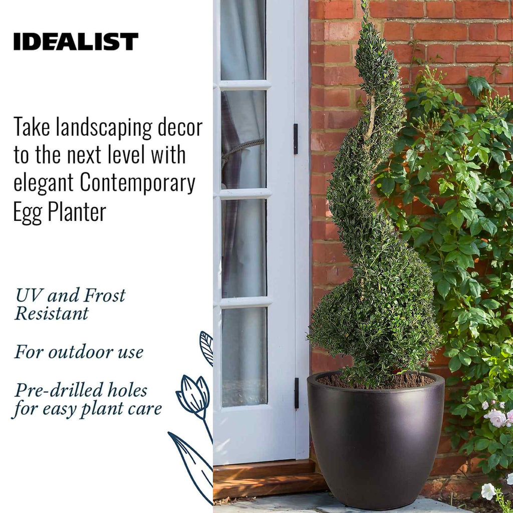 IDEALIST Lite 30cm Garden Planter | Washed Light Concrete Egg Round Planter | Contemporary Outdoor Plant Pot D30 H30 cm, 21L