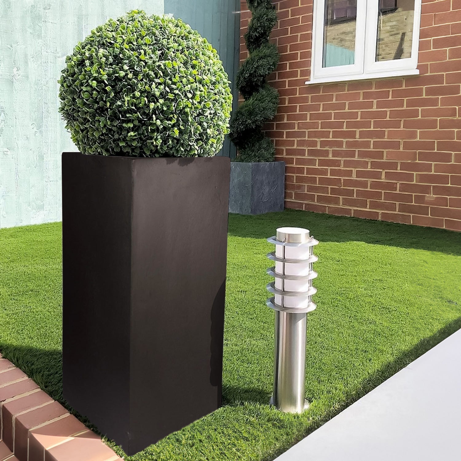 IDEALIST Lite Contemporary Light Concrete Garden Tall Square Planter, Outdoor Plant Pot H60 L27 W27 cm, 44L