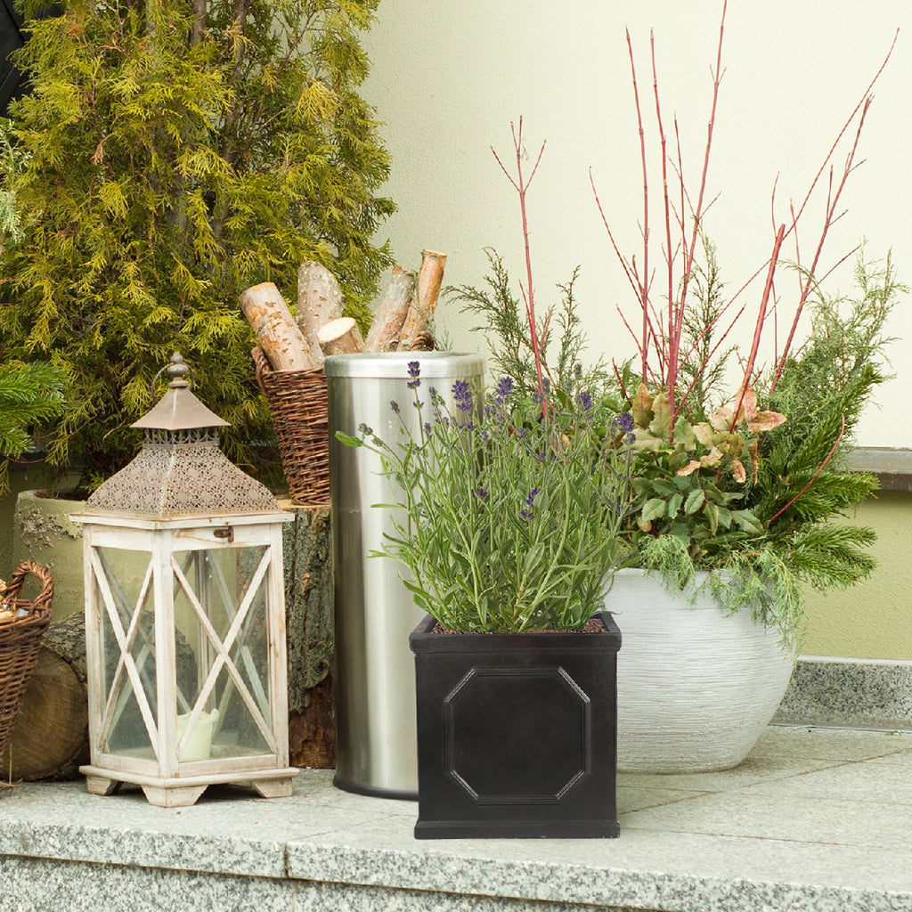 IDEALIST Lite Chelsea Flower Box Square Garden Planter, Faux Lead Light Stone Outdoor Plant Pot W22 H22 L22 cm, 11L