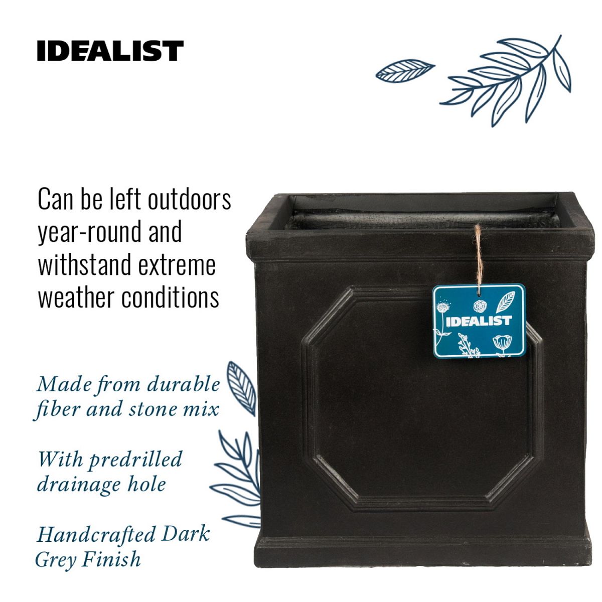 IDEALIST Lite Chelsea Flower Box Square Garden Planter, Faux Lead Light Stone Outdoor Plant Pot W37 H38 L37 cm, 52L