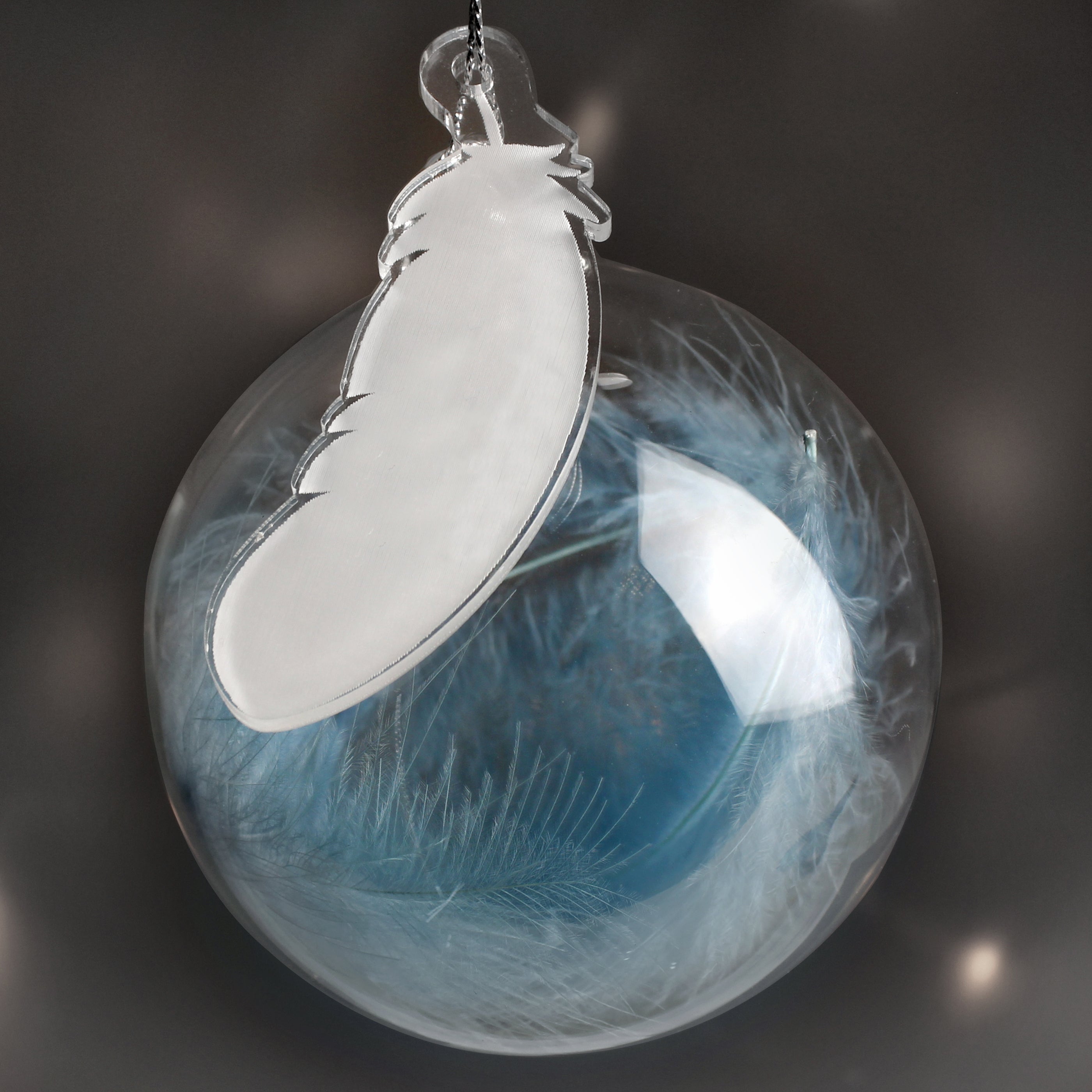 Personalised Name & Date Blue Feather Glass Bauble