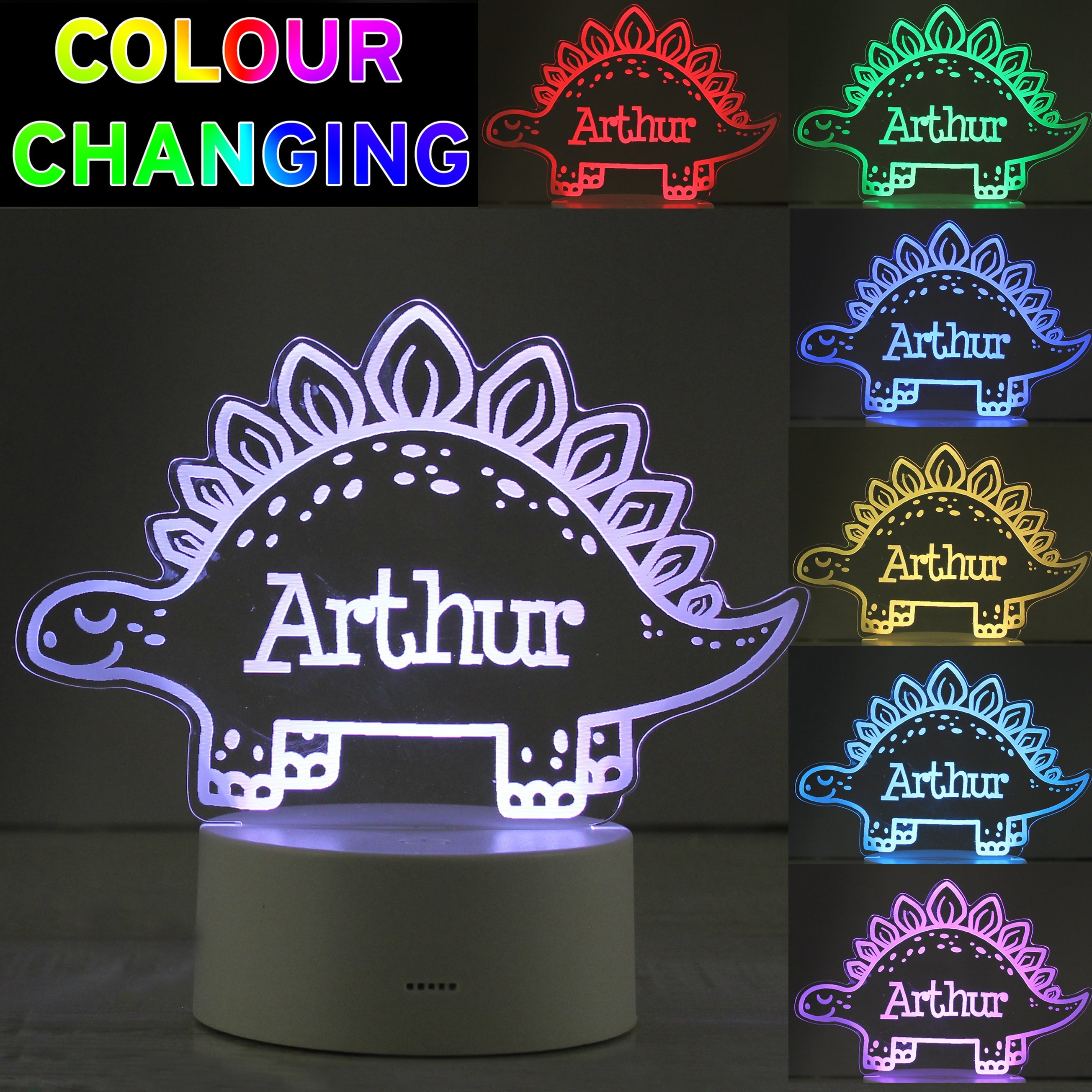 Personalised Dinosaur LED Colour Changing Night Light
