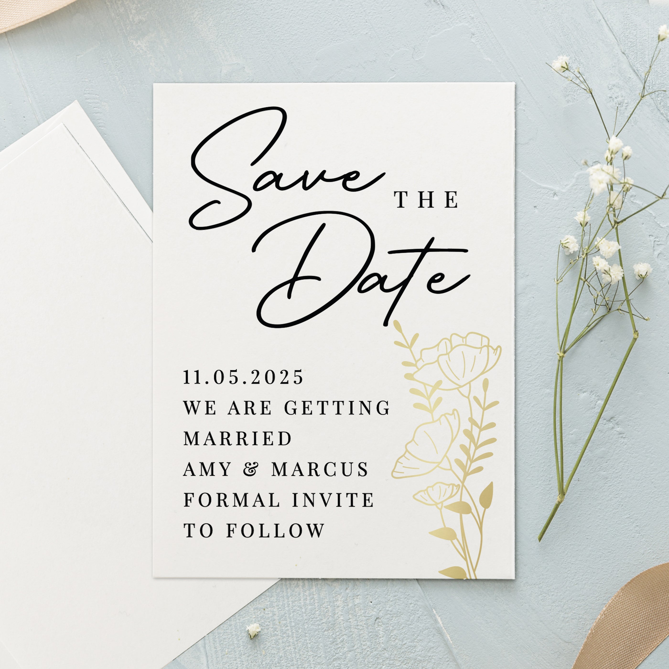 Personalised Gold Floral Set of 36 Wedding Save the Dates