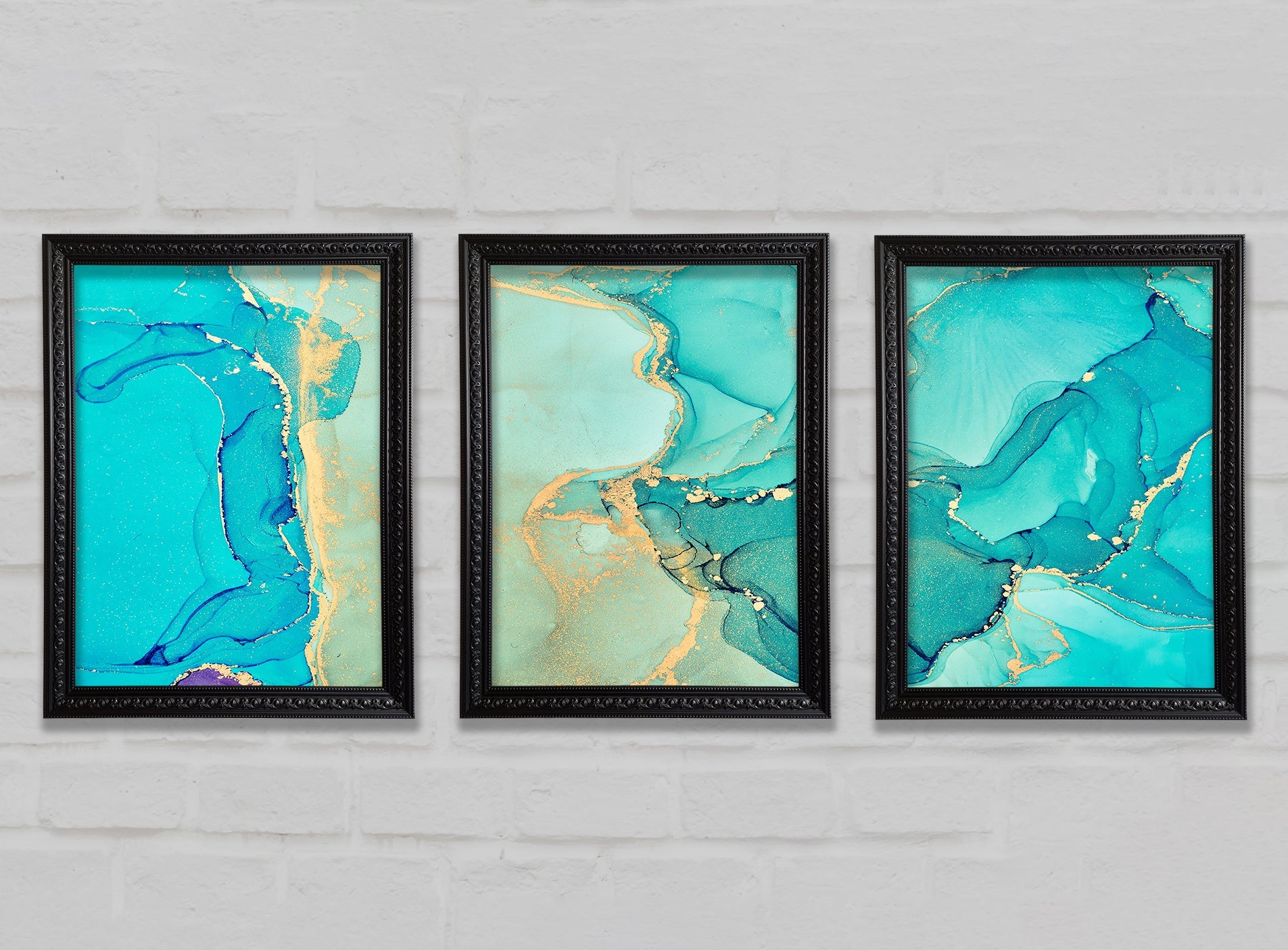Turquoise Blue Gold Glitter Beauty Gallery Wall Art