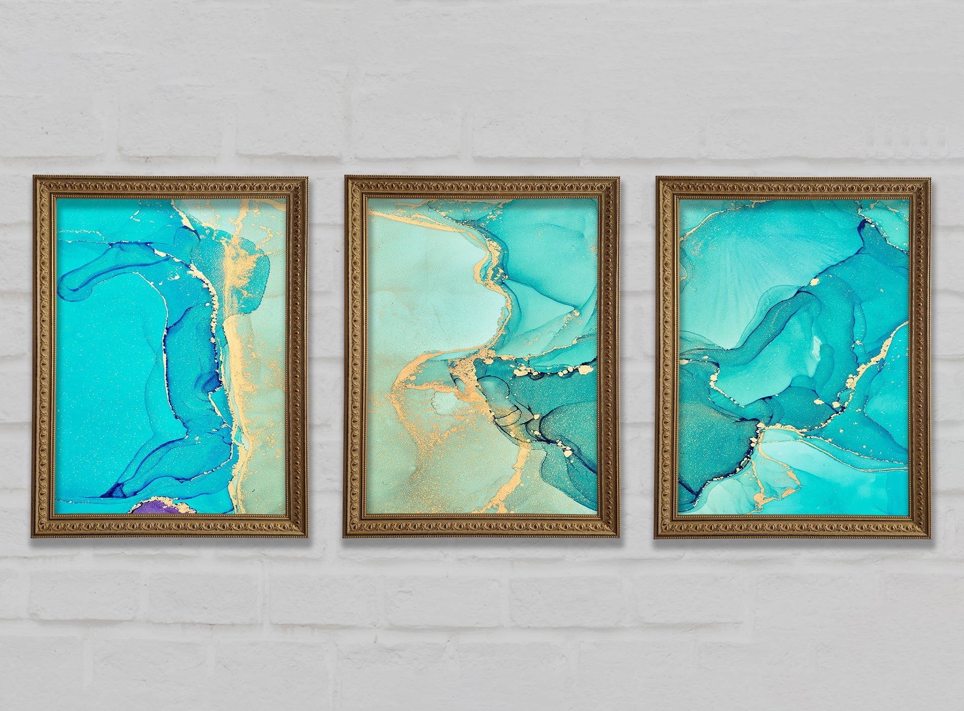 Turquoise Blue Gold Glitter Beauty Gallery Wall Art