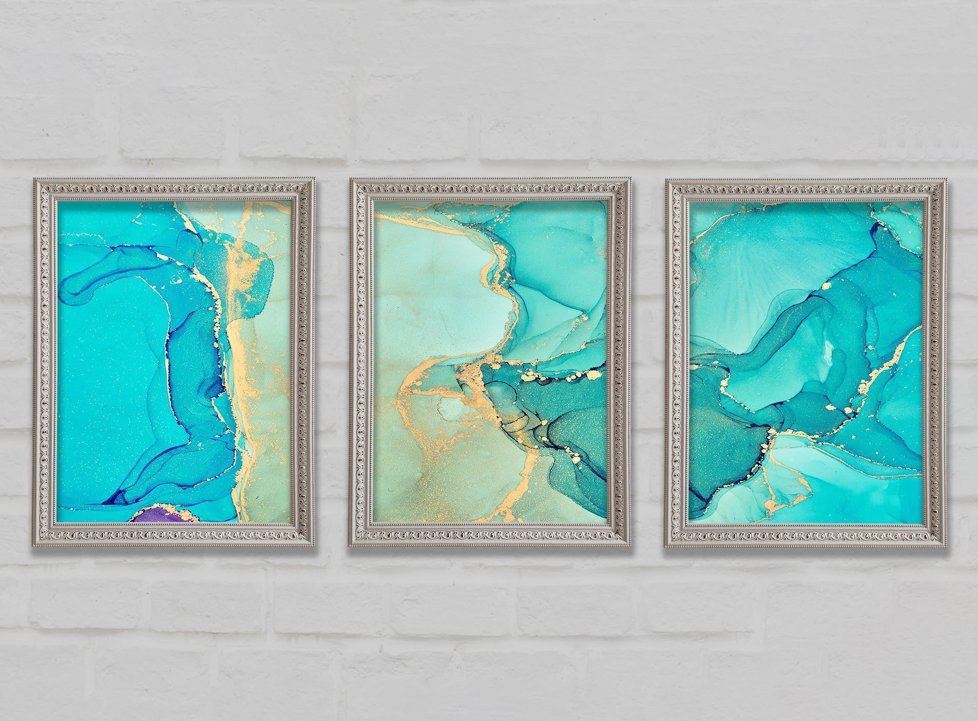 Turquoise Blue Gold Glitter Beauty Gallery Wall Art