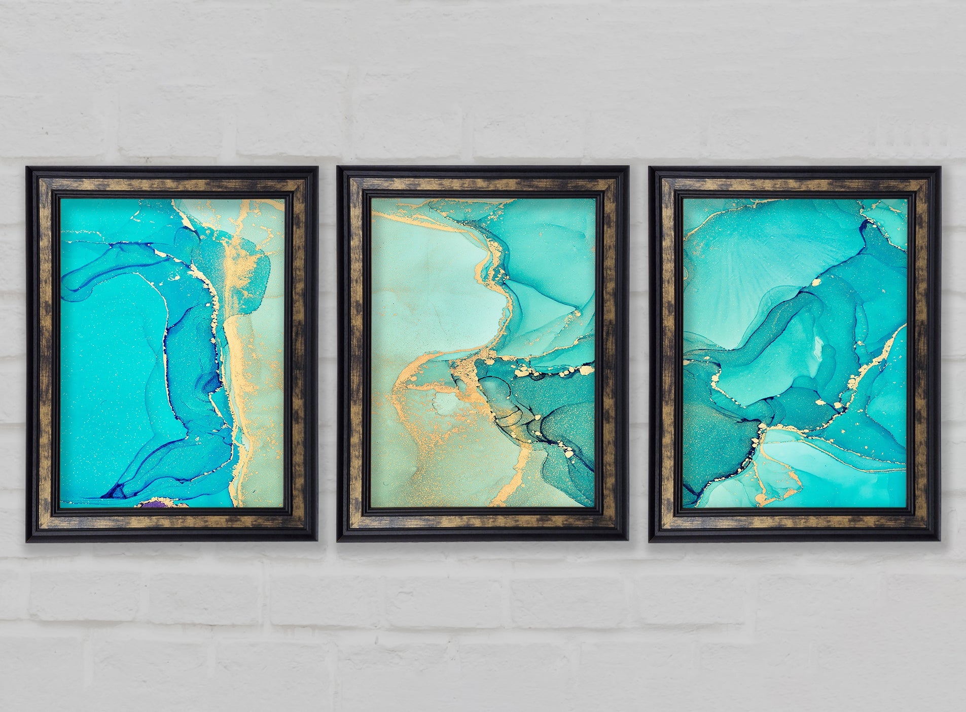 Turquoise Blue Gold Glitter Beauty Gallery Wall Art