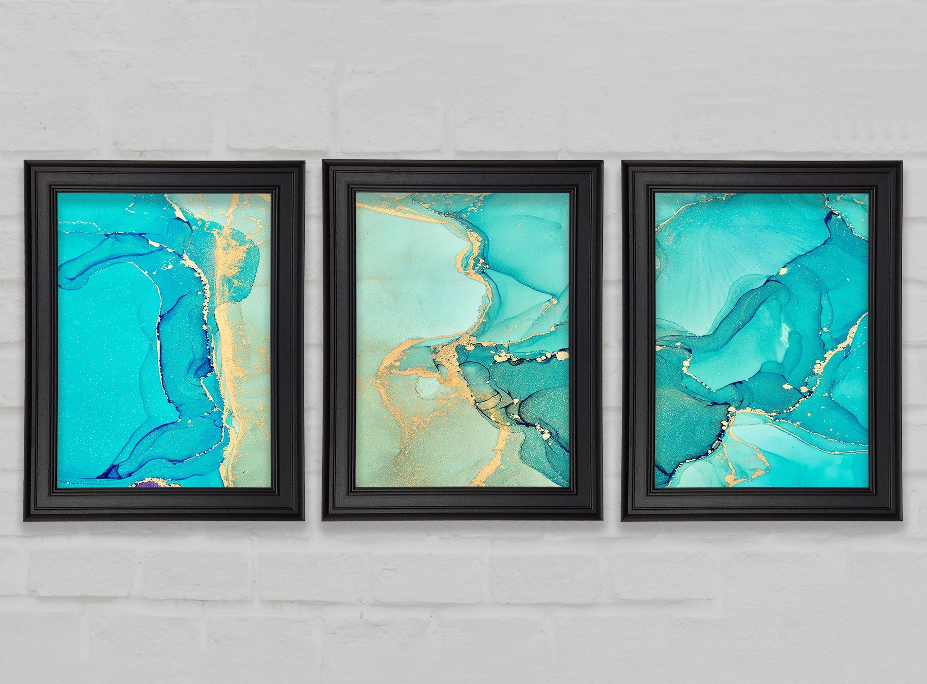 Turquoise Blue Gold Glitter Beauty Gallery Wall Art