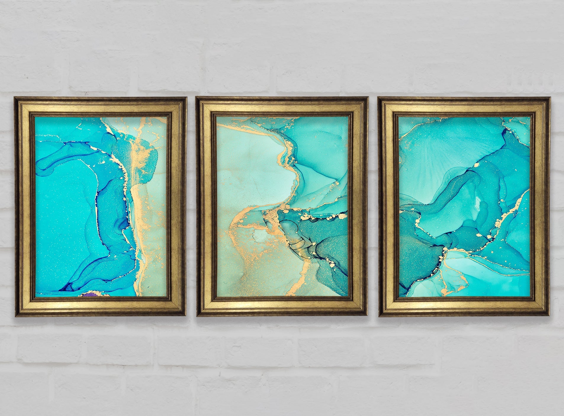 Turquoise Blue Gold Glitter Beauty Gallery Wall Art