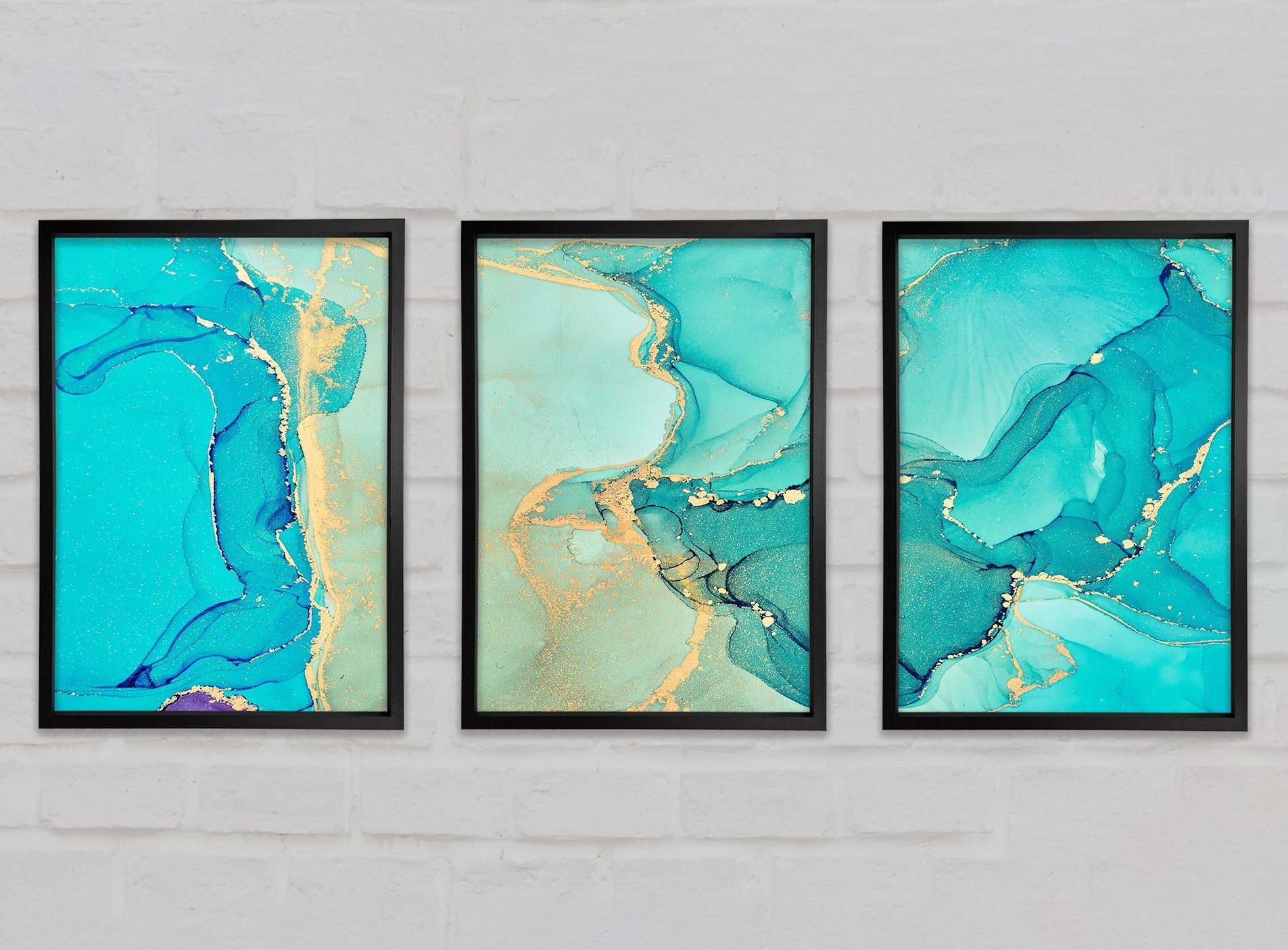 Turquoise Blue Gold Glitter Beauty Gallery Wall Art