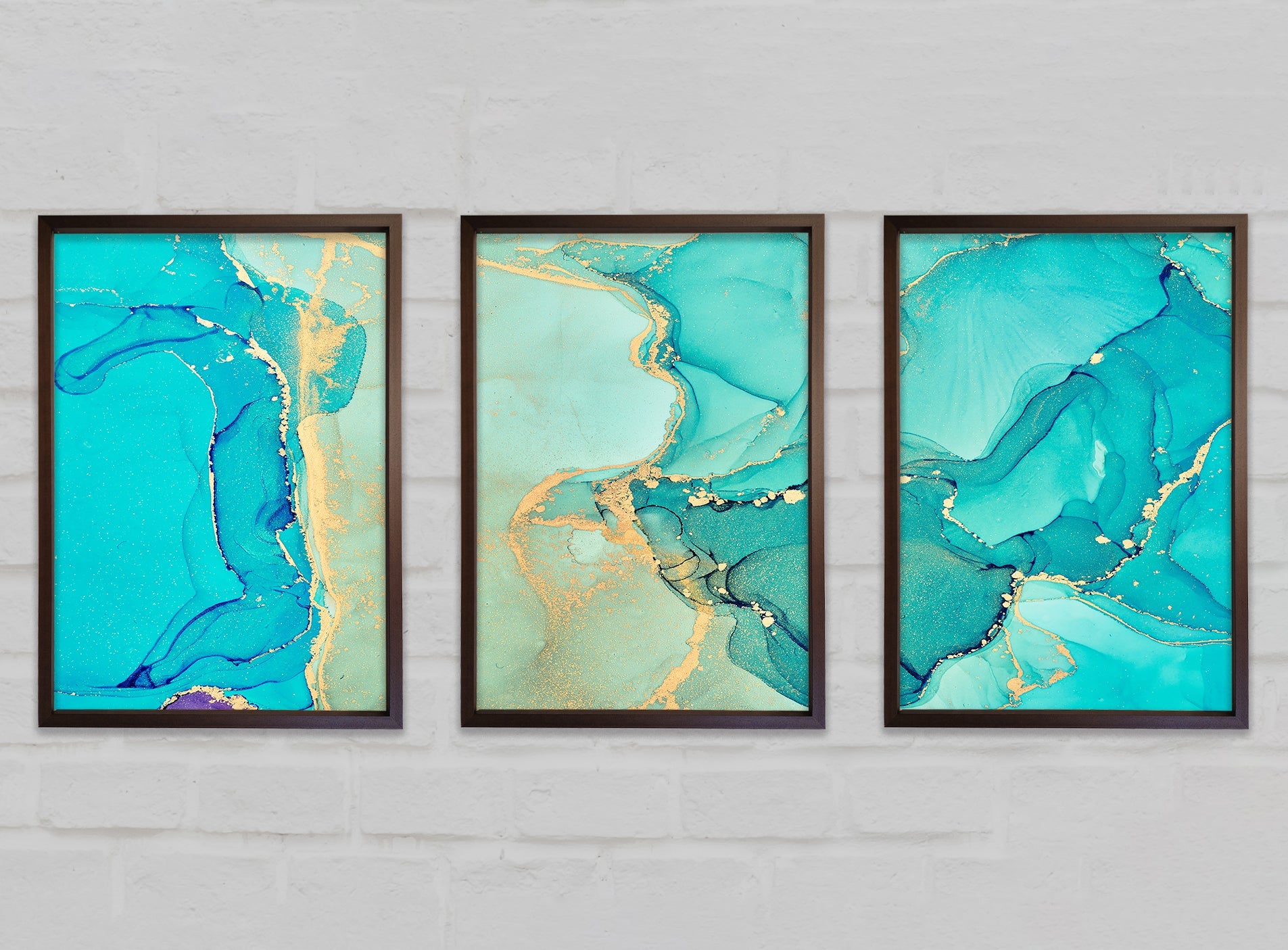 Turquoise Blue Gold Glitter Beauty Gallery Wall Art