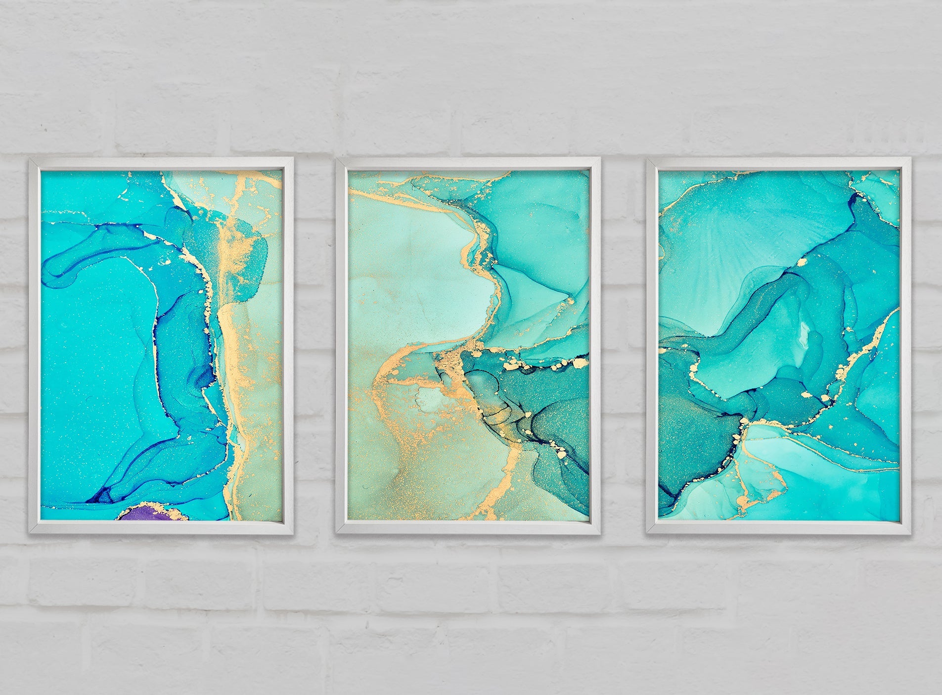 Turquoise Blue Gold Glitter Beauty Gallery Wall Art