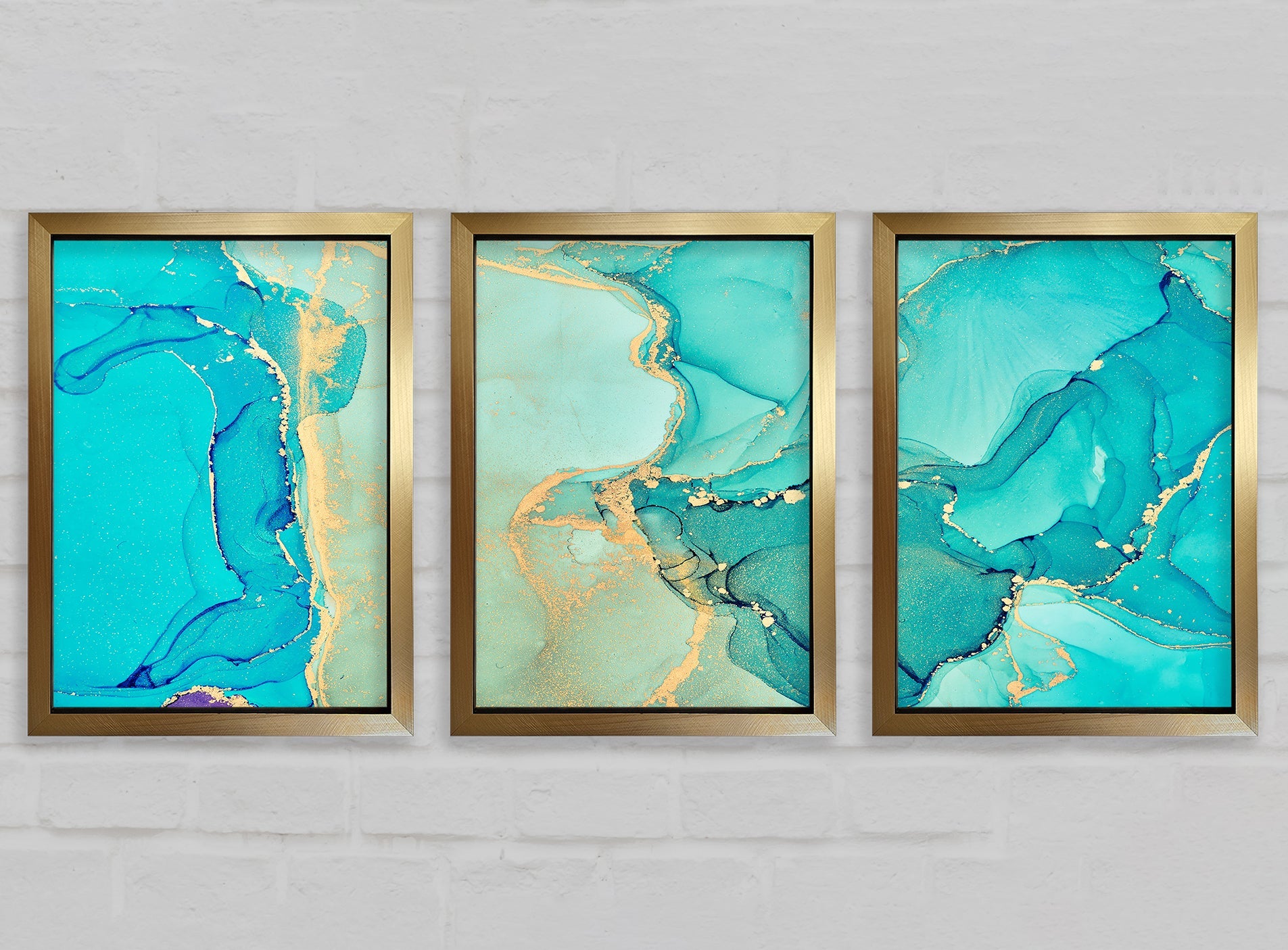 Turquoise Blue Gold Glitter Beauty Gallery Wall Art