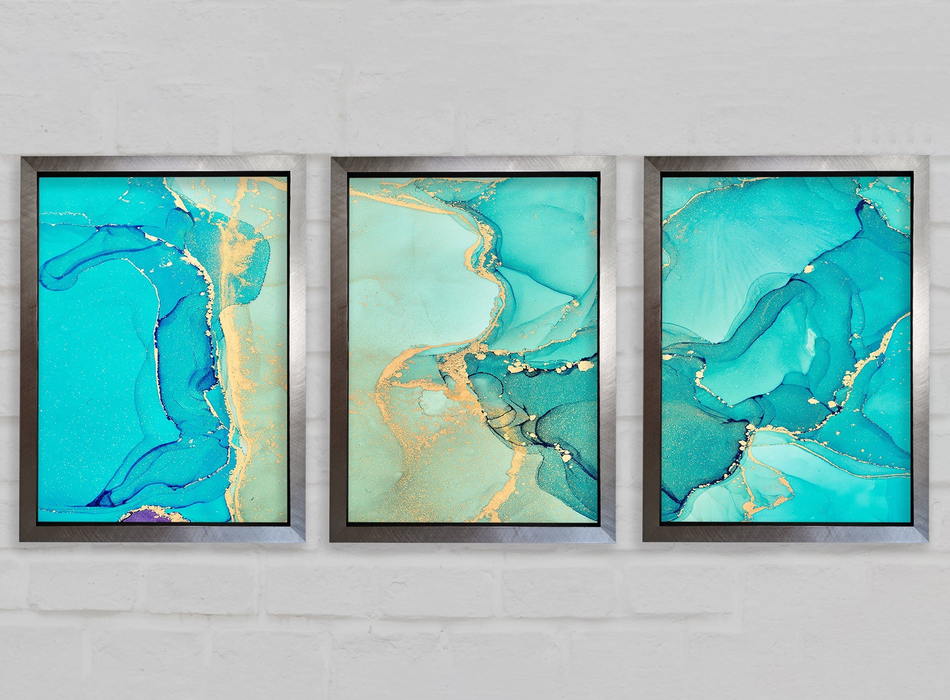 Turquoise Blue Gold Glitter Beauty Gallery Wall Art