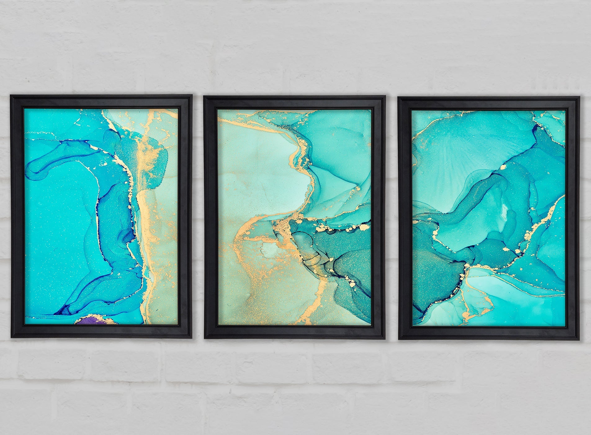 Turquoise Blue Gold Glitter Beauty Gallery Wall Art