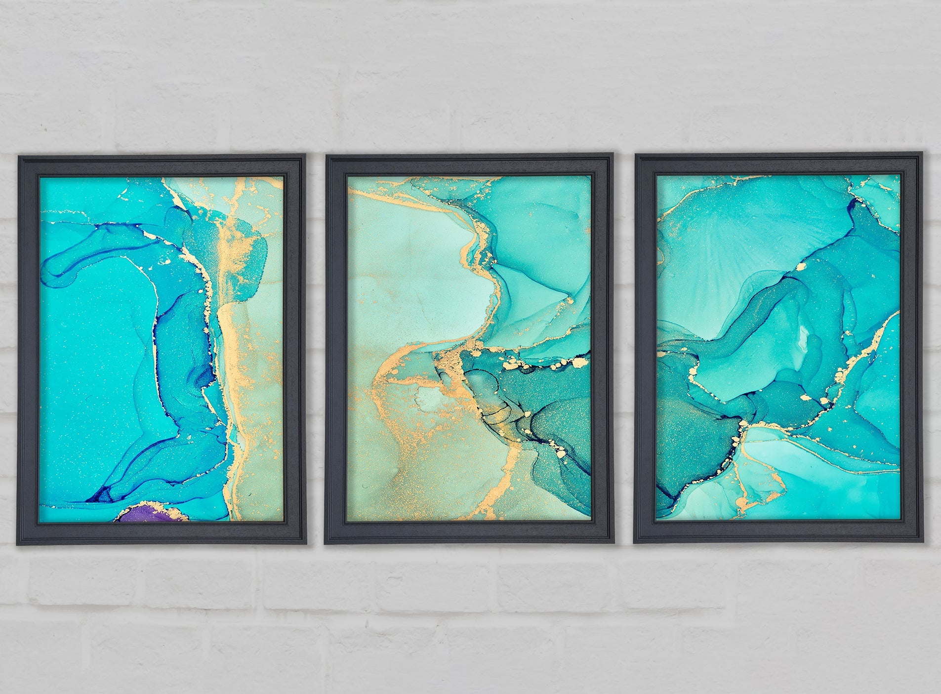Turquoise Blue Gold Glitter Beauty Gallery Wall Art