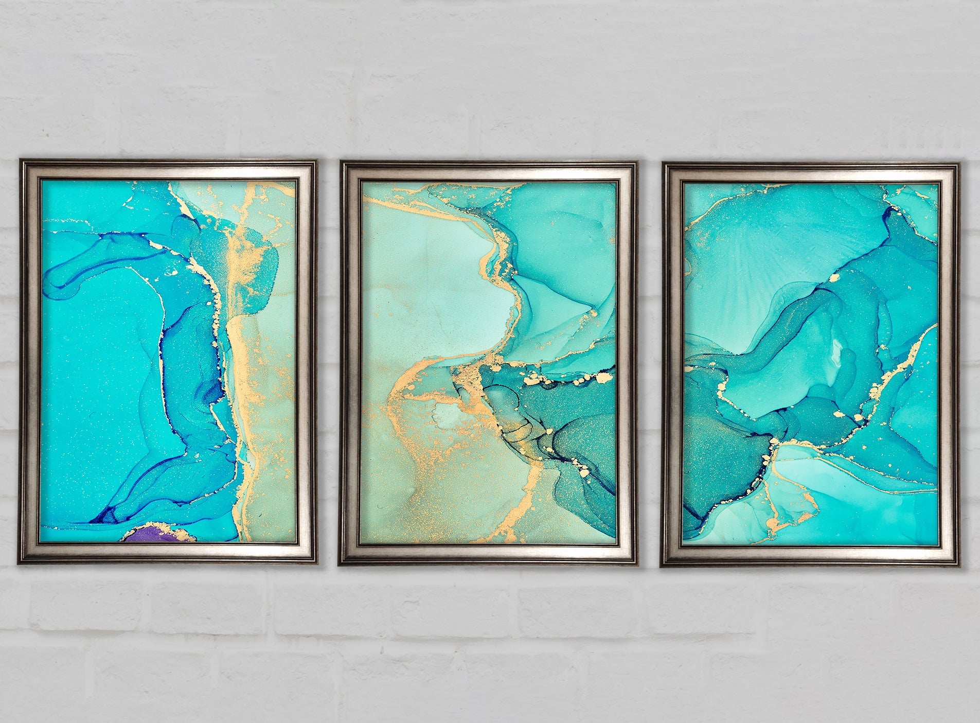 Turquoise Blue Gold Glitter Beauty Gallery Wall Art