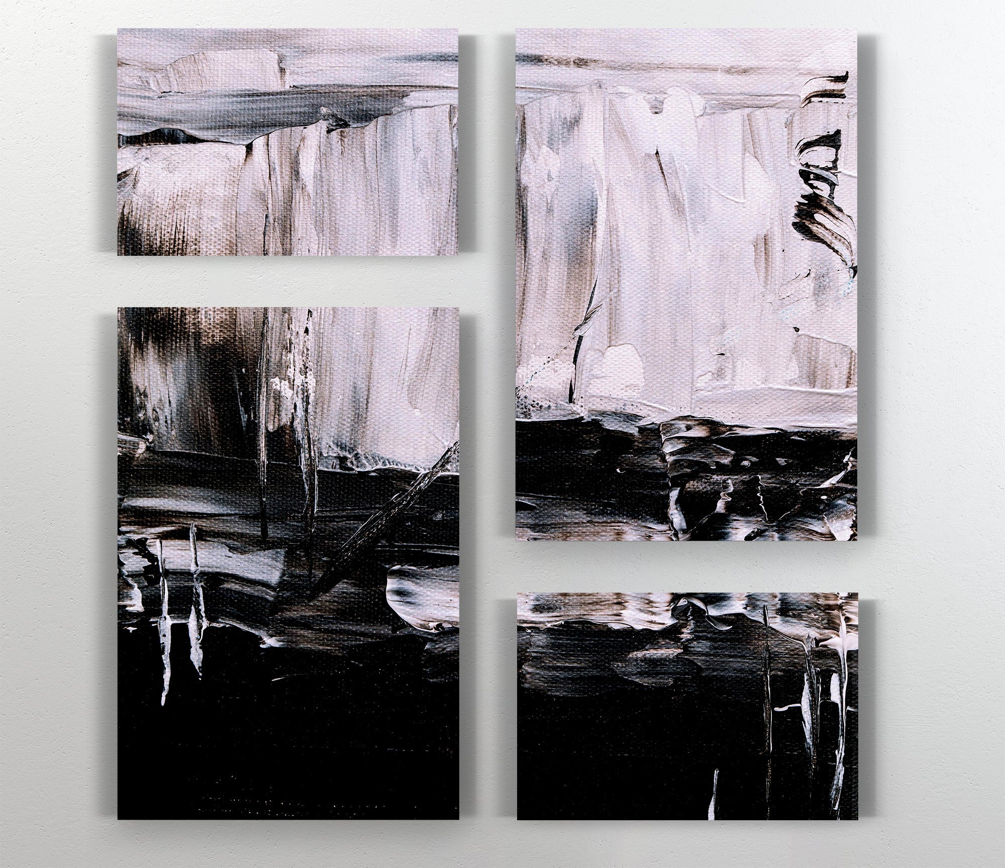 Abstract Cream and Black Brushstrokes Canvas Art