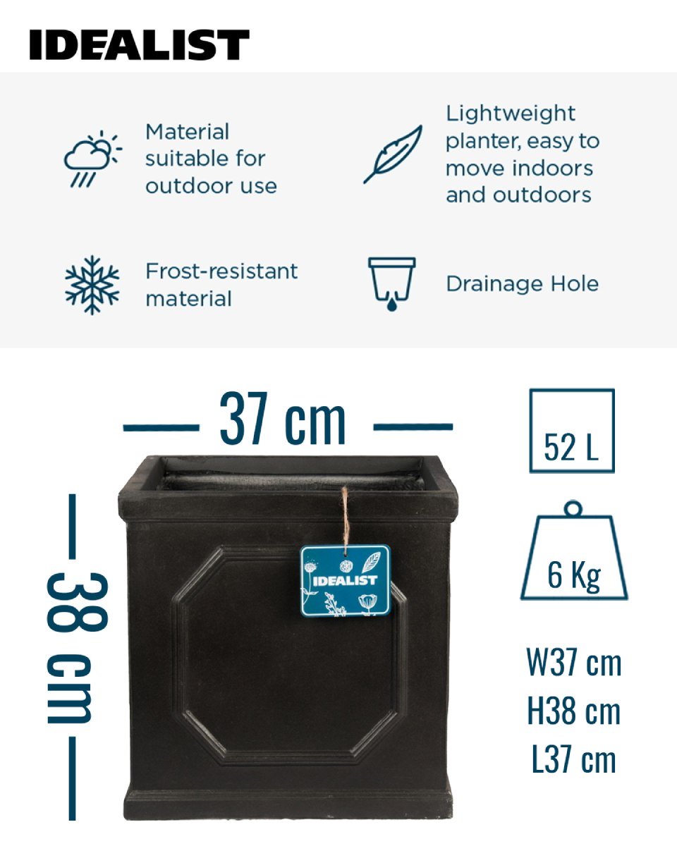 IDEALIST Lite Chelsea Flower Box Square Garden Planter, Faux Lead Light Stone Outdoor Plant Pot W37 H38 L37 cm, 52L