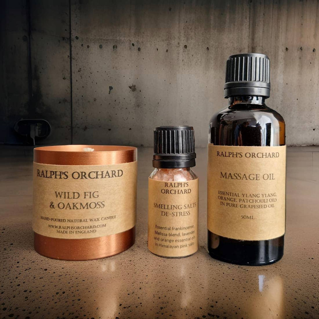 Destress Gift Set | Candle, Massage Oil & Smelling Salts
